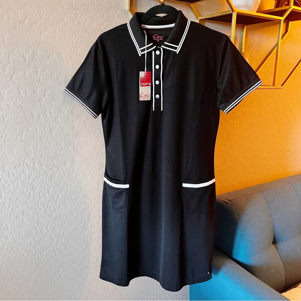 NEW Cracked Wheat UV/UPF 40 Preppy Golf Black Retro Polo Dress size medium M
